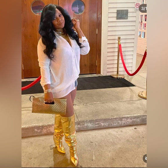 Fashion Nova Metallic Gold Over the Knee Boots - Picture 5 of 5